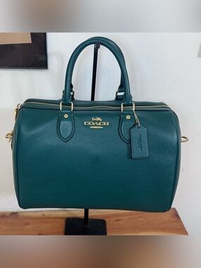 Coach Rowan Pebbled Leather Satchel Emerald Green NWT